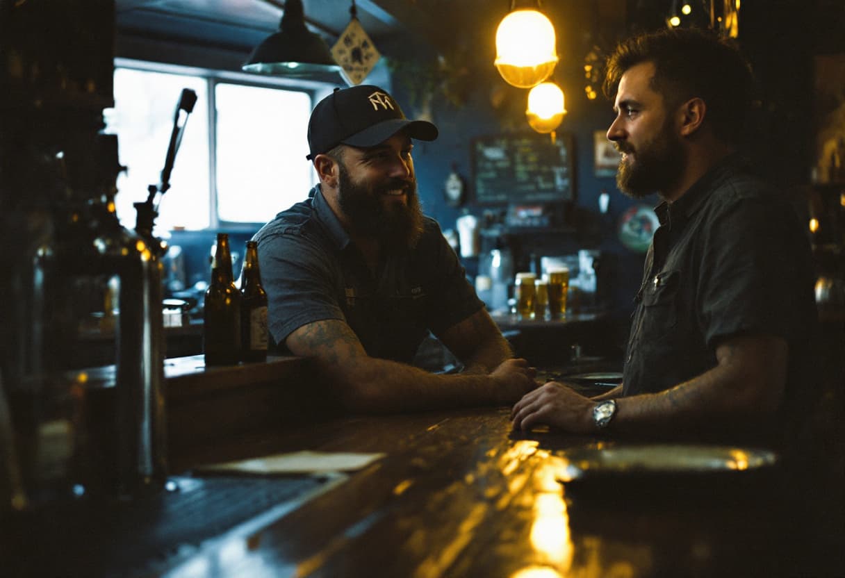 Brouwer in gesprek met een klant aan de bar